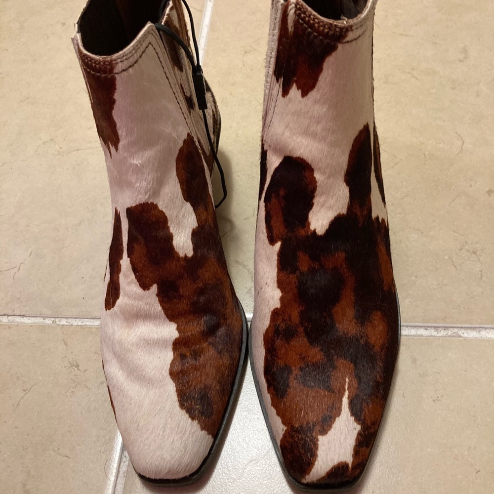 Zara cow print ankle heel booots